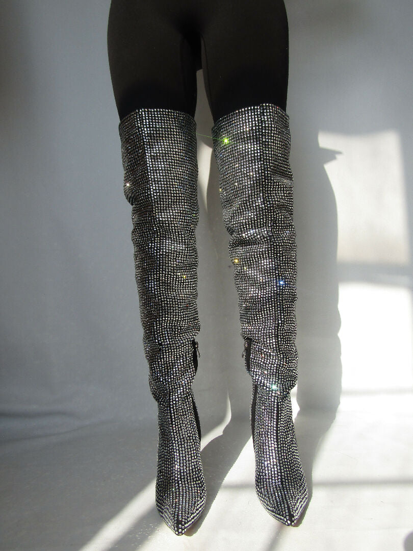 Bedazzled thigh high boots hotsell