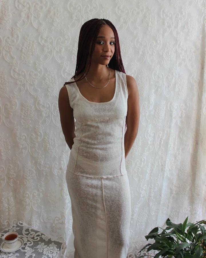 Ivory contrast stitch knitted dress