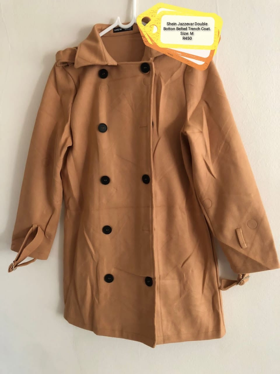 Image of Shein Jazzevar Double button belted trench coat