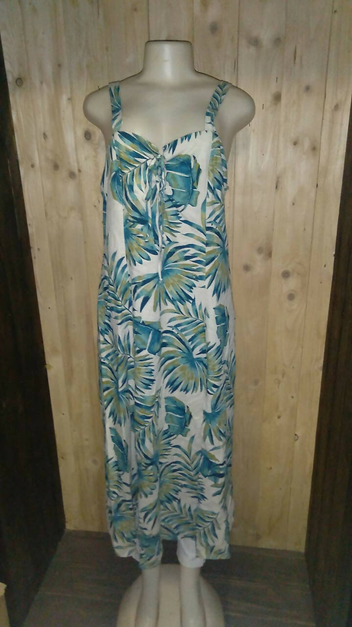 Image of Linen Maxi Dress With Tropical Pattern 