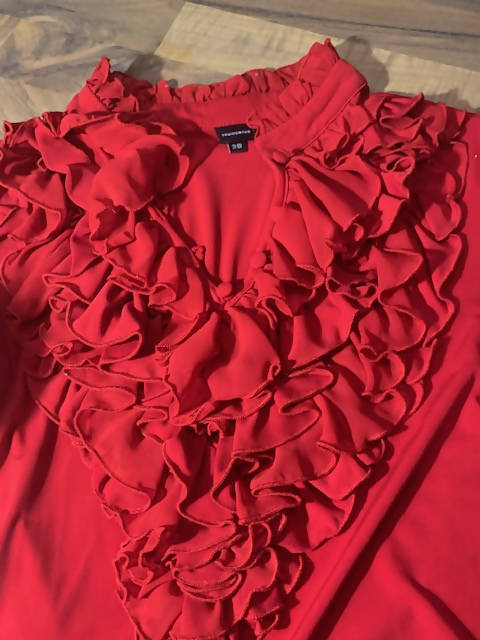 Image of Red Frill Formal Top