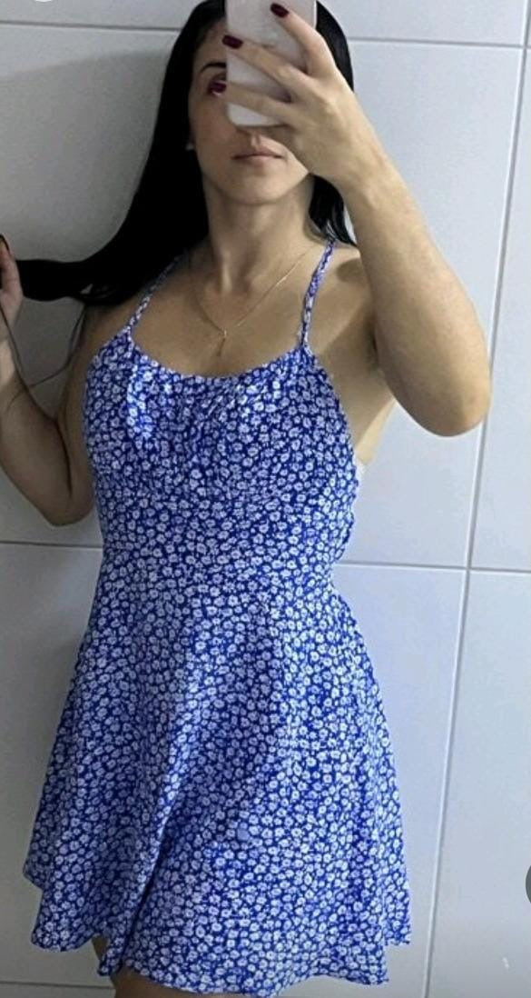 Image of SHEIN PETITE Ditsy Floral Print Criss Cross Tie Backless Cami Dress