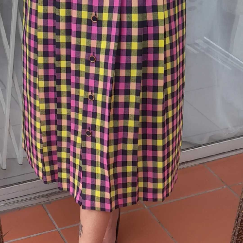 Image of Yellow and Purple Pleated Skirt
