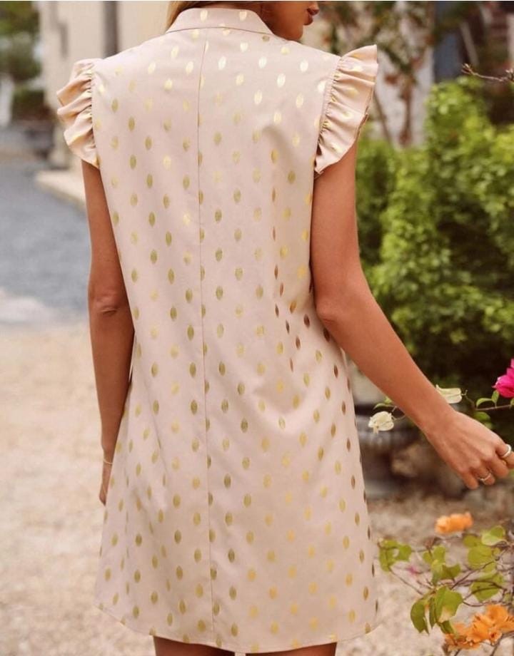 Image of Gold Dot print Ruffle trim dress