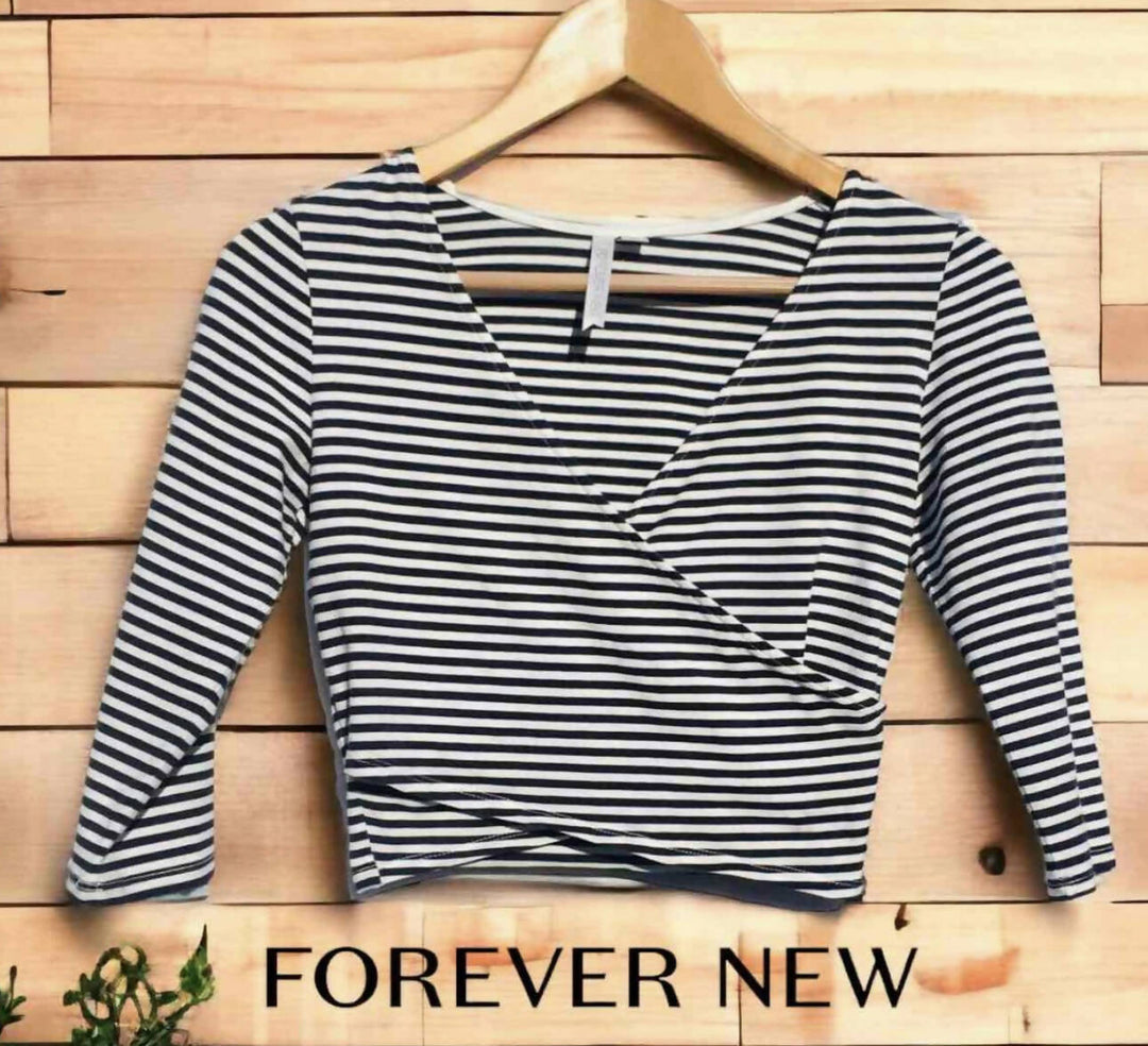 Image of Forever New Striped Crop Top- Long Sleeves