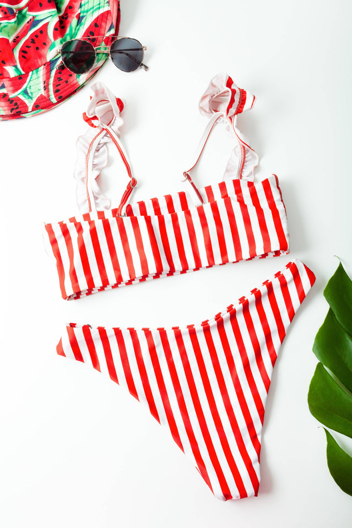 Image of Frill Striped Bikini Set