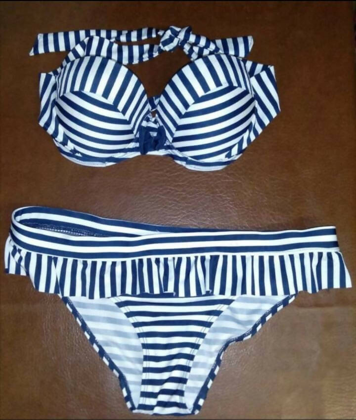 Image of Red Earth Blue And White Striped Bikini 