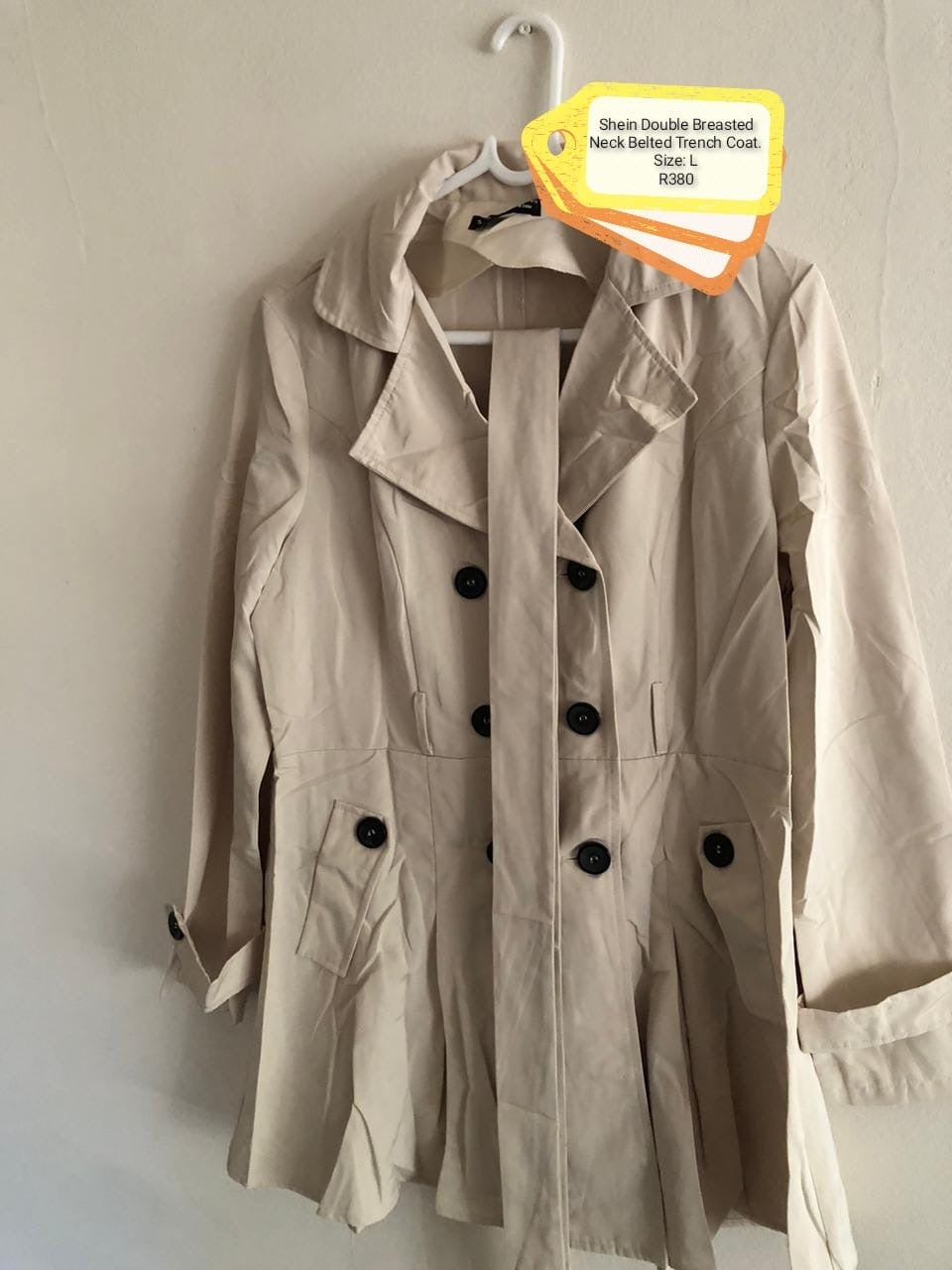 Image of Shein Double Breasted Neck Belted trench coat