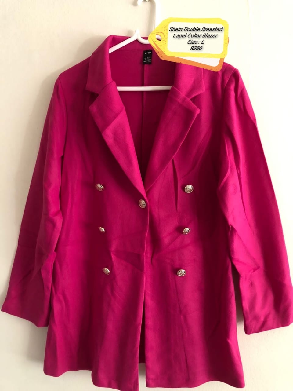 Image of Shein Double Breasted Lapel Collar Blazer. A Large but can fit a size M