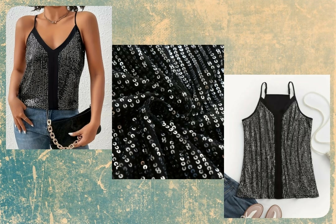 Galaxy Print Spaghetti Strap Tank Top, Casual Rhinestone Sleeveless Knitted Cami Top For Summer, Women's Clothing