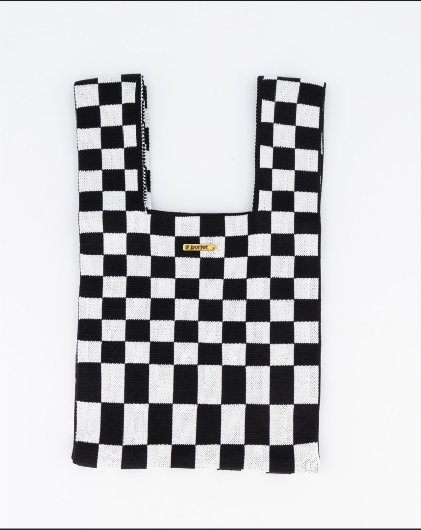 Black & White Check Mini Shopper