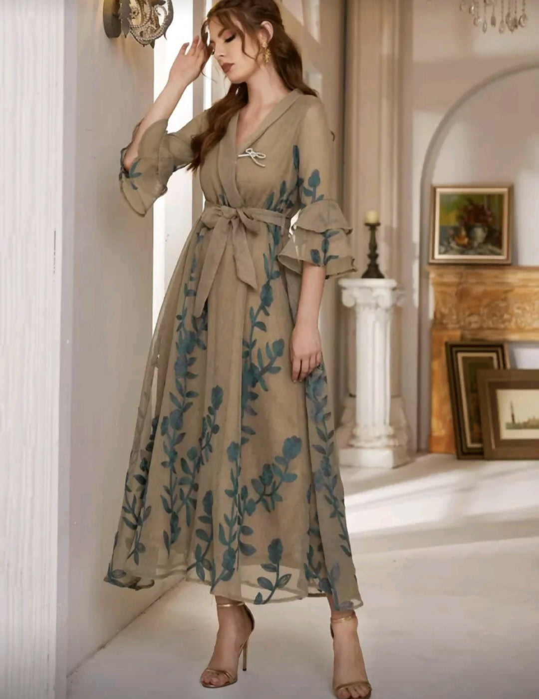 Arabic Style Mesh Belted Dress