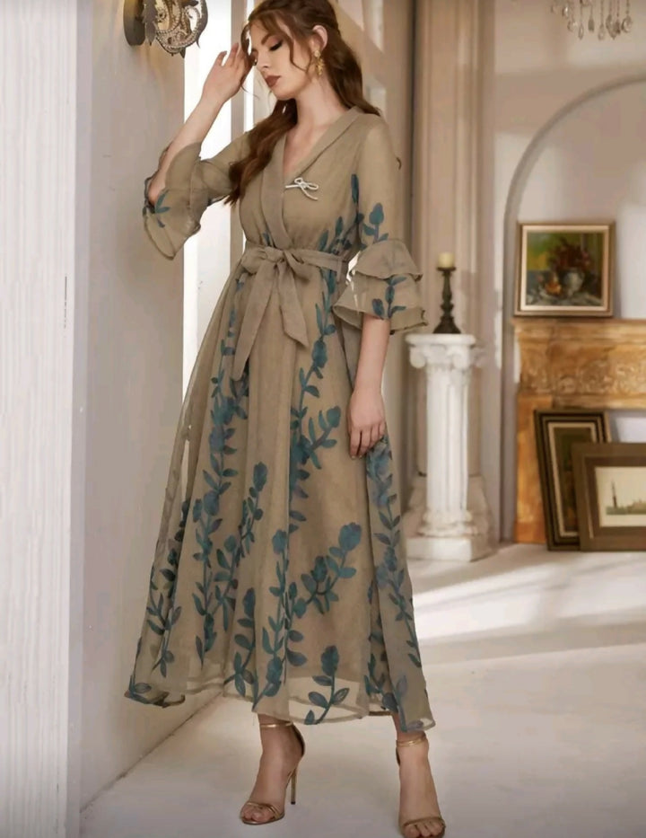 Arabic Style Mesh Belted Dress