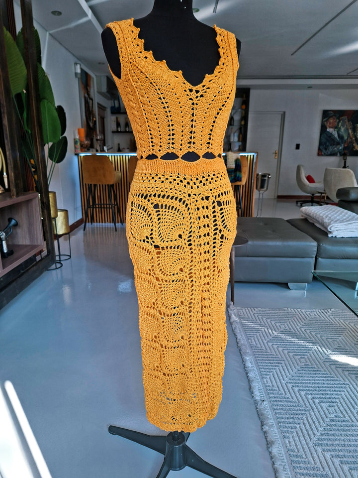 Yellow crochet pineapple stitch dress