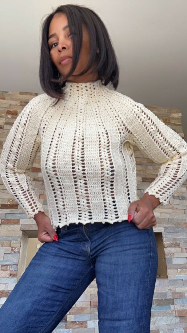 Cream Lace Top Down Pullover