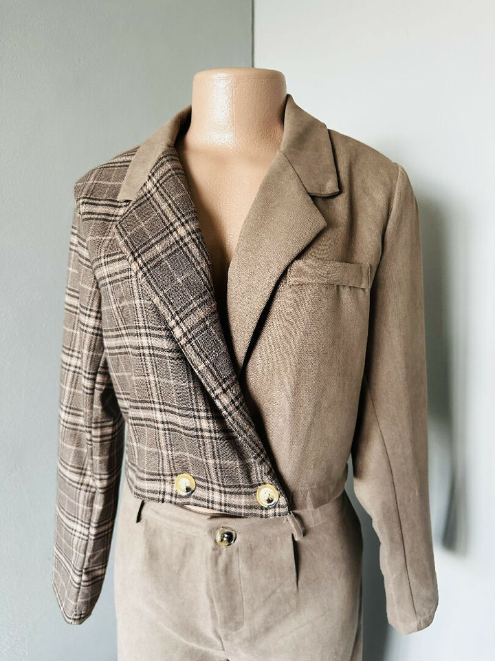 Double Breasted Cropped Jacket Blazer with Match Pants