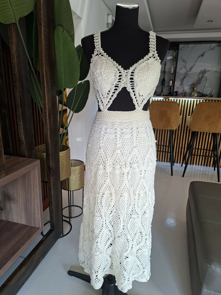 Pearl Crochet Cutout Dress