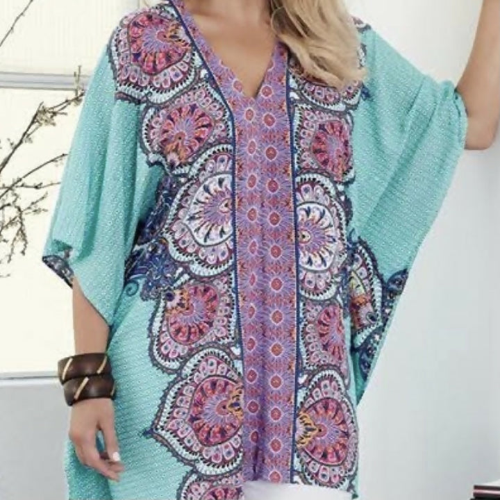 Turquoise, Pink Patterned Kaftan
