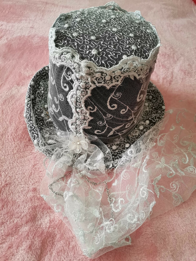 White/silver bridal lace hat