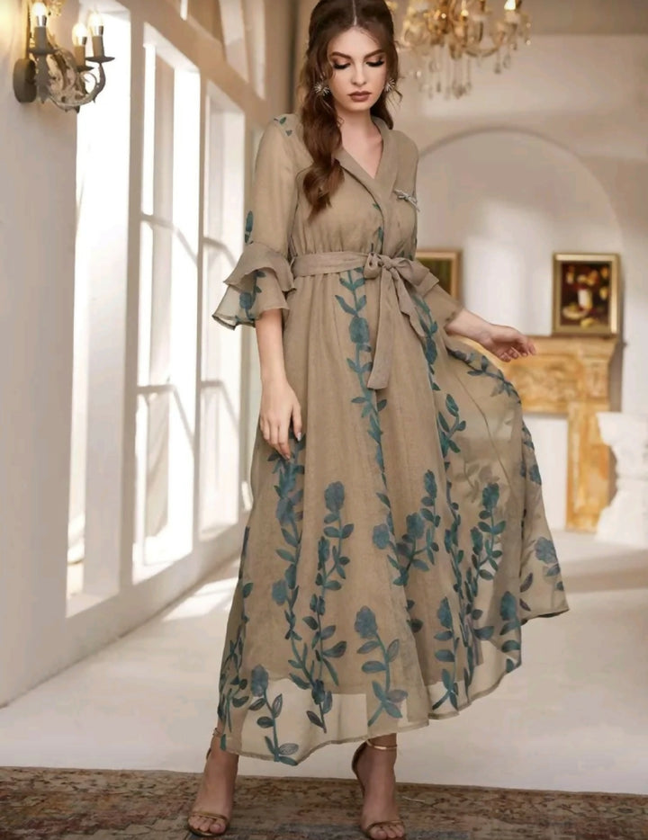 Arabic Style Mesh Belted Dress