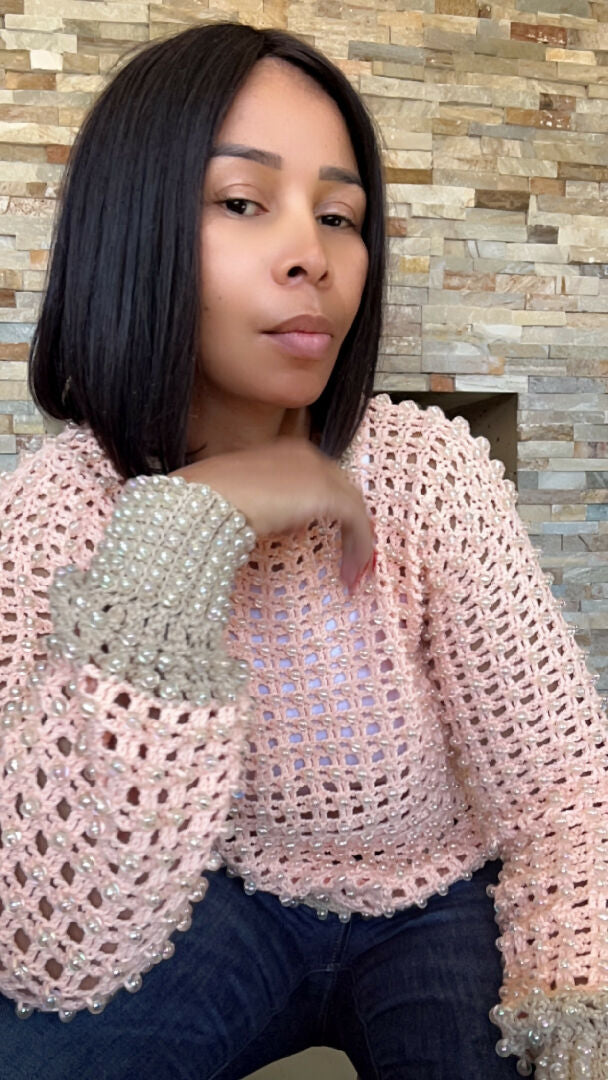 Clear Pearl Crochet Pullover