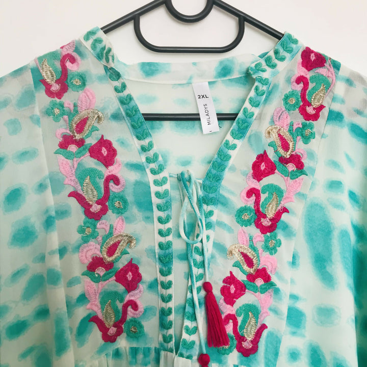Turquoise Kaftan with Colourful Accents