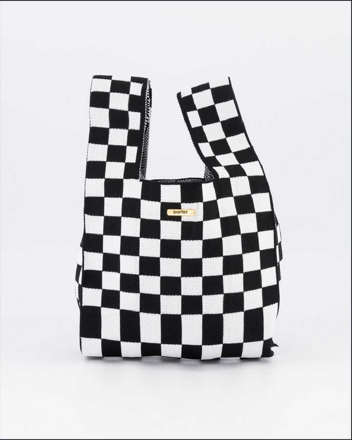 Black & White Check Mini Shopper