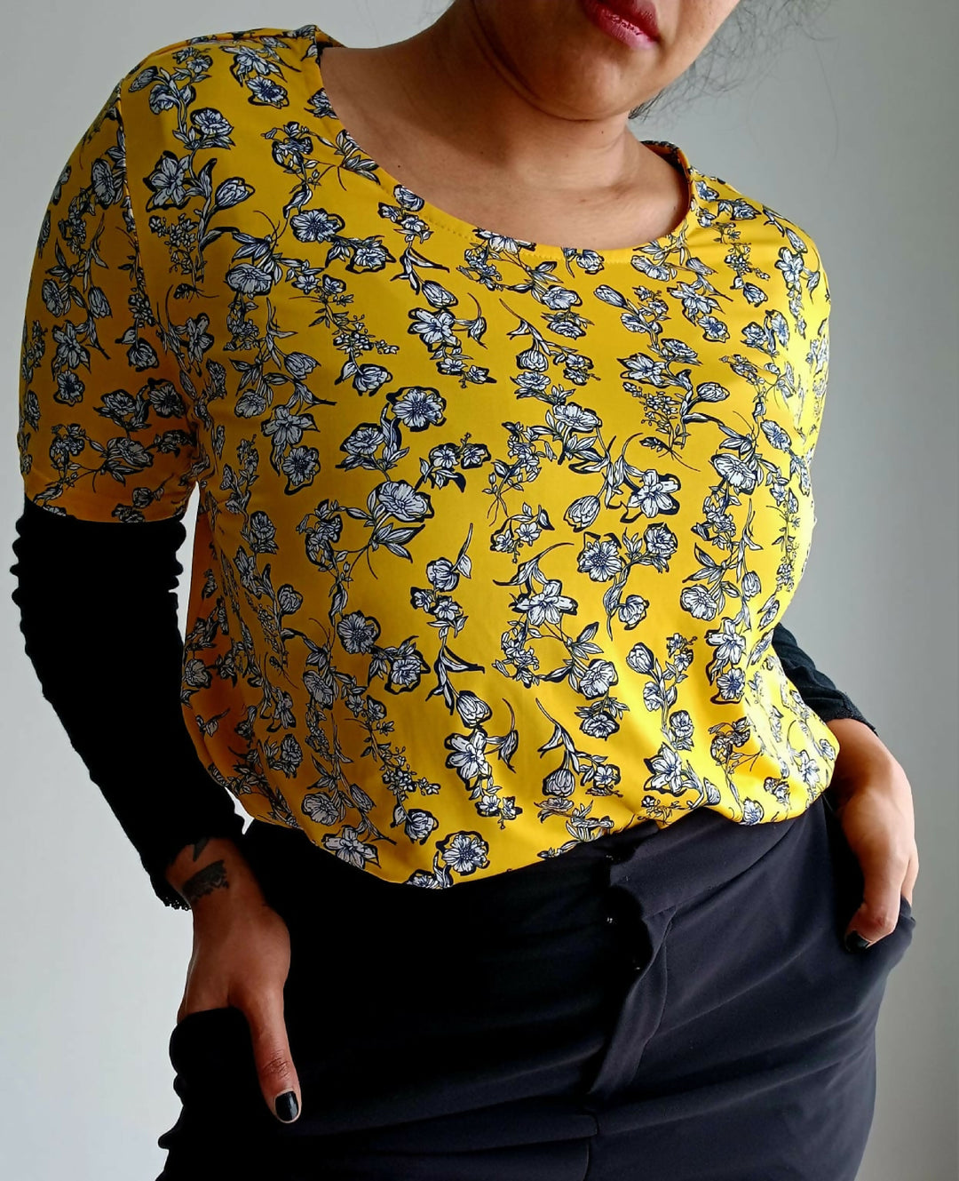 Milady's Bright Yellow Pre-loved Floral Top