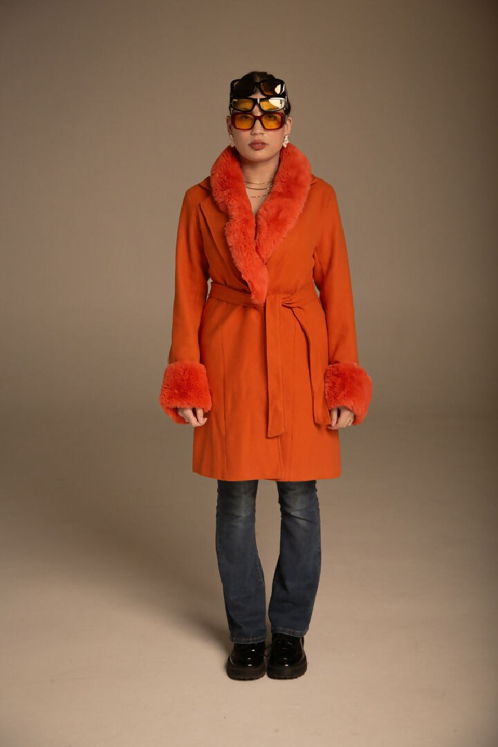 Orange Faux Fur coat