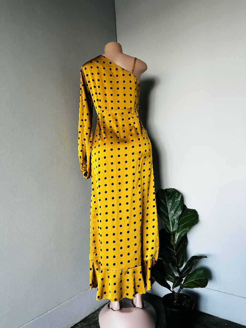 One Long Shoulder Polka Dot Cocktail Dress