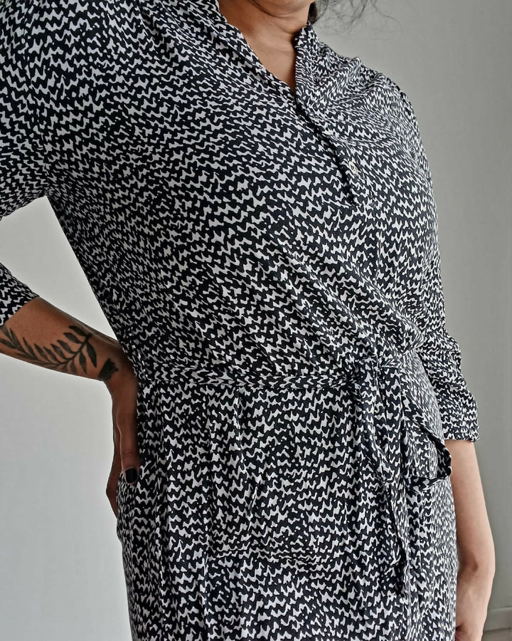 3/4 Sleeve Black & White Office Dress