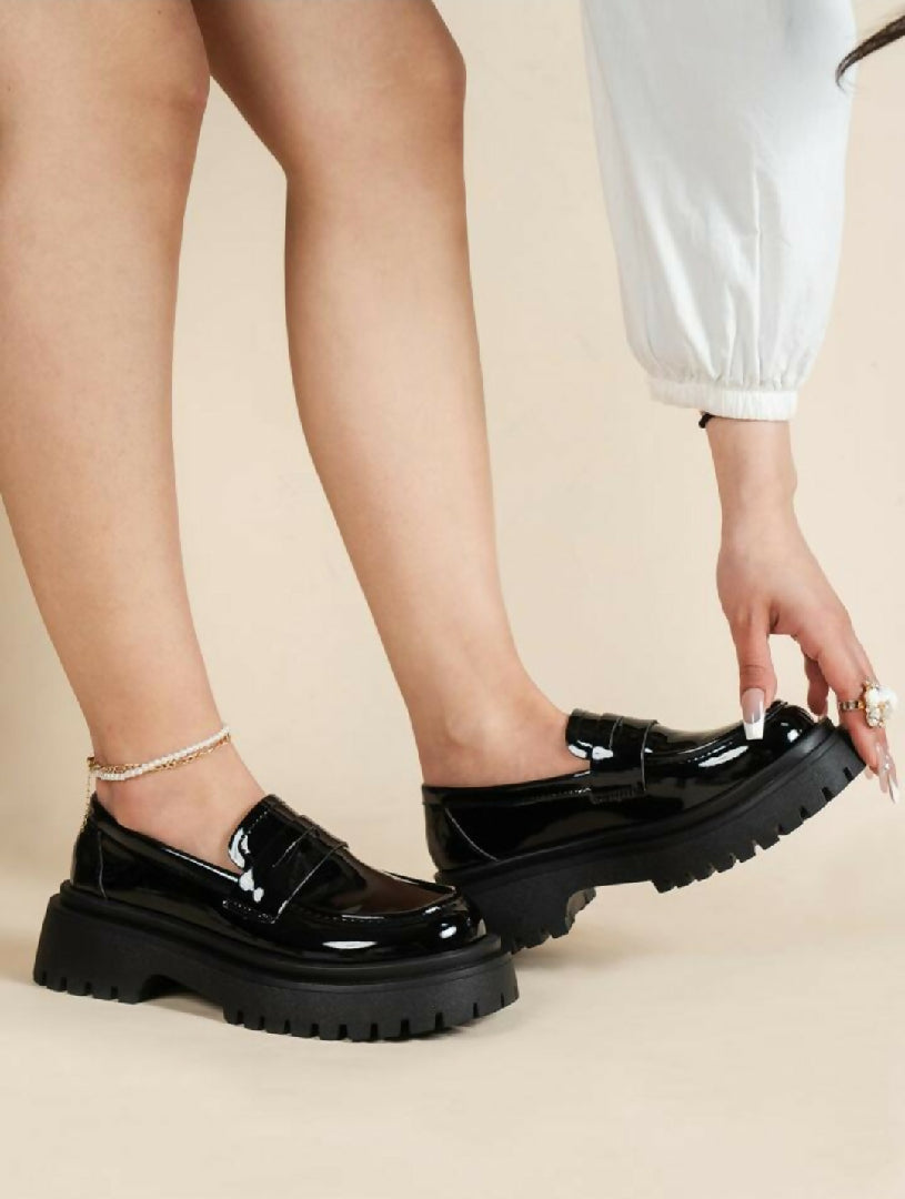 Women Slip On Platform Shoes, Black Platform Loafers