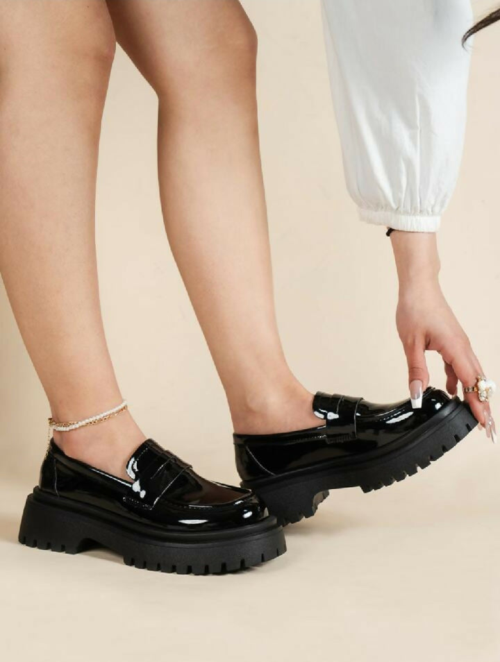 Women Slip On Platform Shoes, Black Platform Loafers