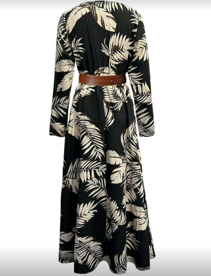 Printed V-Neck Long Sleeve Dress Maxi dress