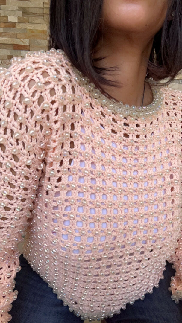 Clear pearl crochet pullover