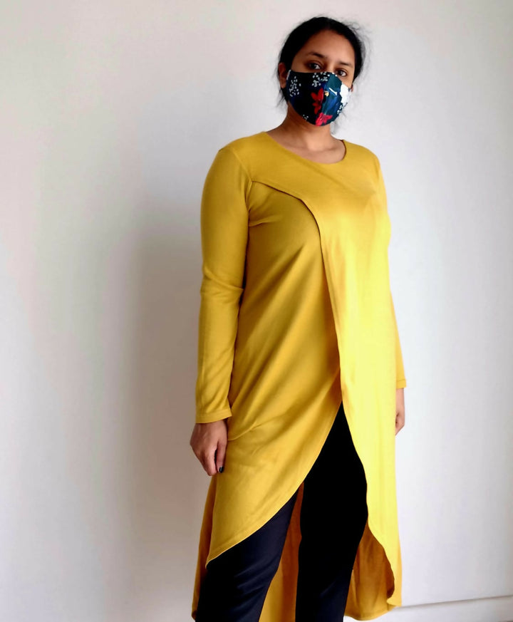 Mustard Yellow High-Neck Long-Sleeve Top