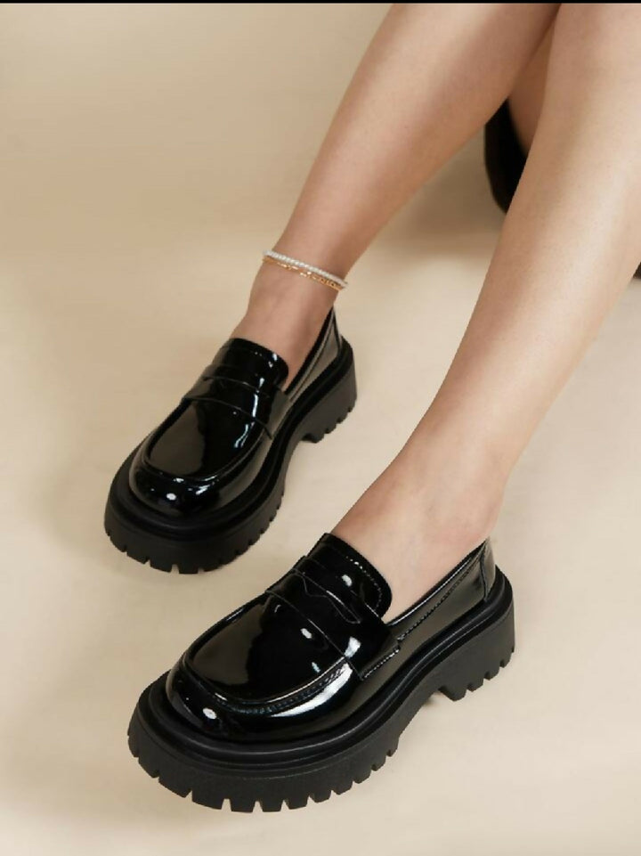 Women Slip On Platform Shoes, Black Platform Loafers