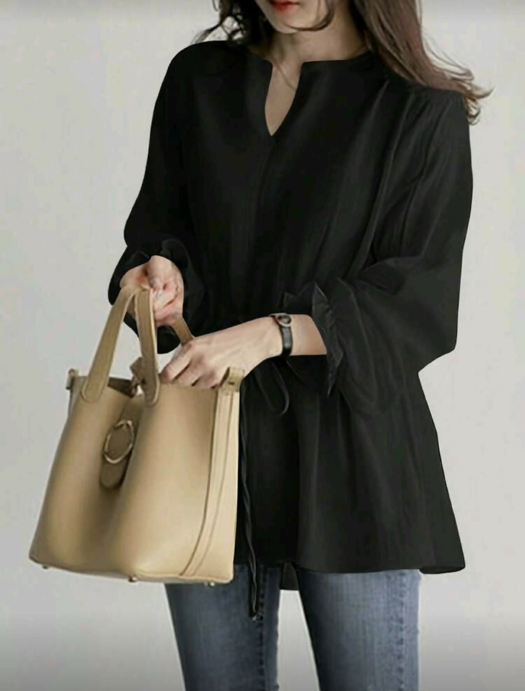 Waist Tie Vneck Smart Casual Top