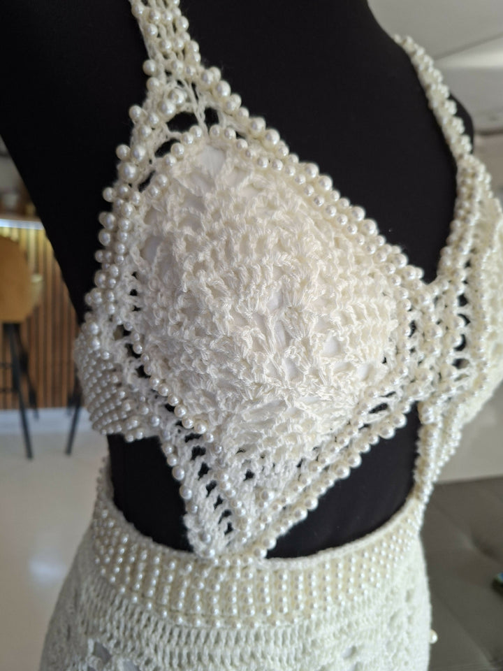 Pearl Crochet Cutout Dress