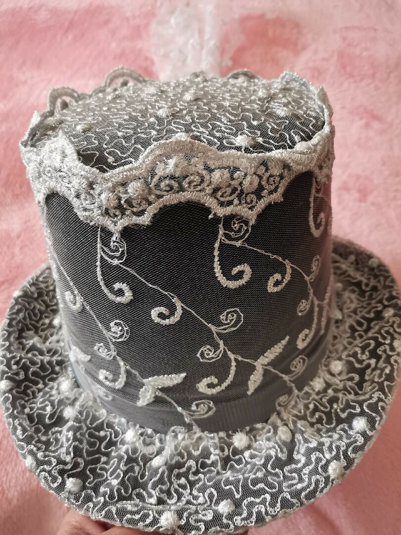 White/silver bridal lace hat