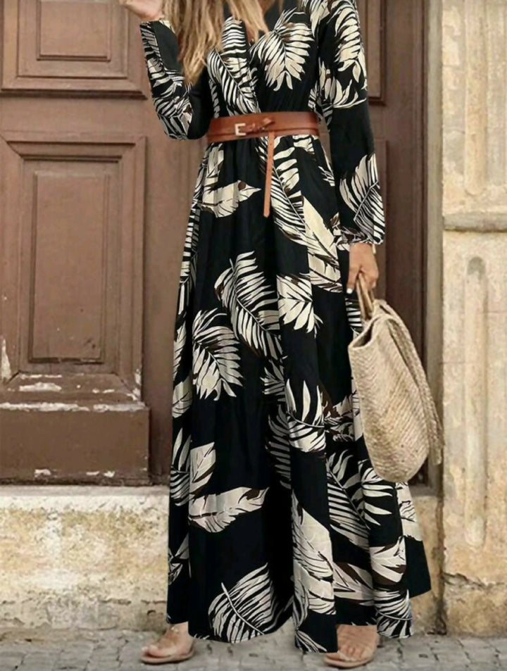 Printed V-Neck Long Sleeve Dress Maxi dress