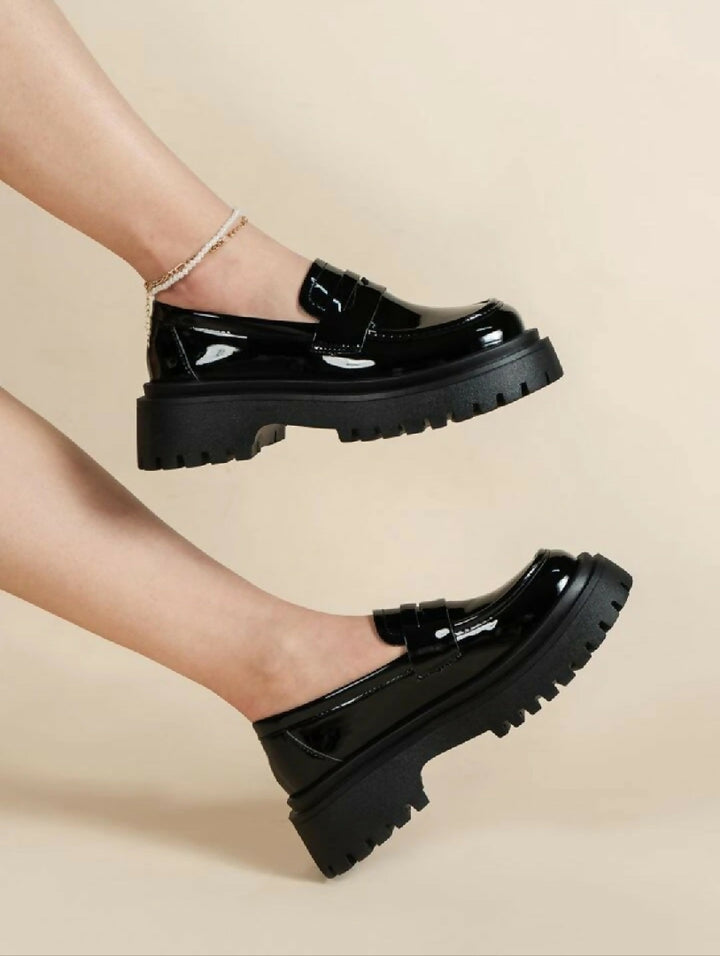 Women Slip On Platform Shoes, Black Platform Loafers