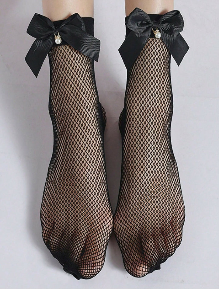 DAZY Bow Decor Fishnet Crew Socks - Any 3 Different Designs/Styles