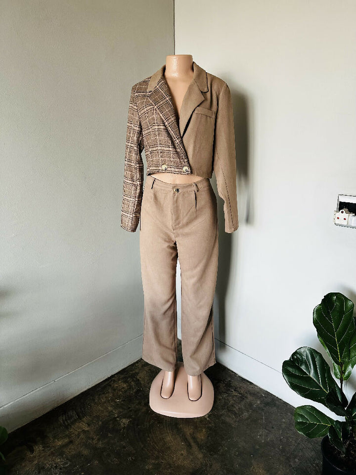 Double Breasted Cropped Jacket Blazer with Match Pants