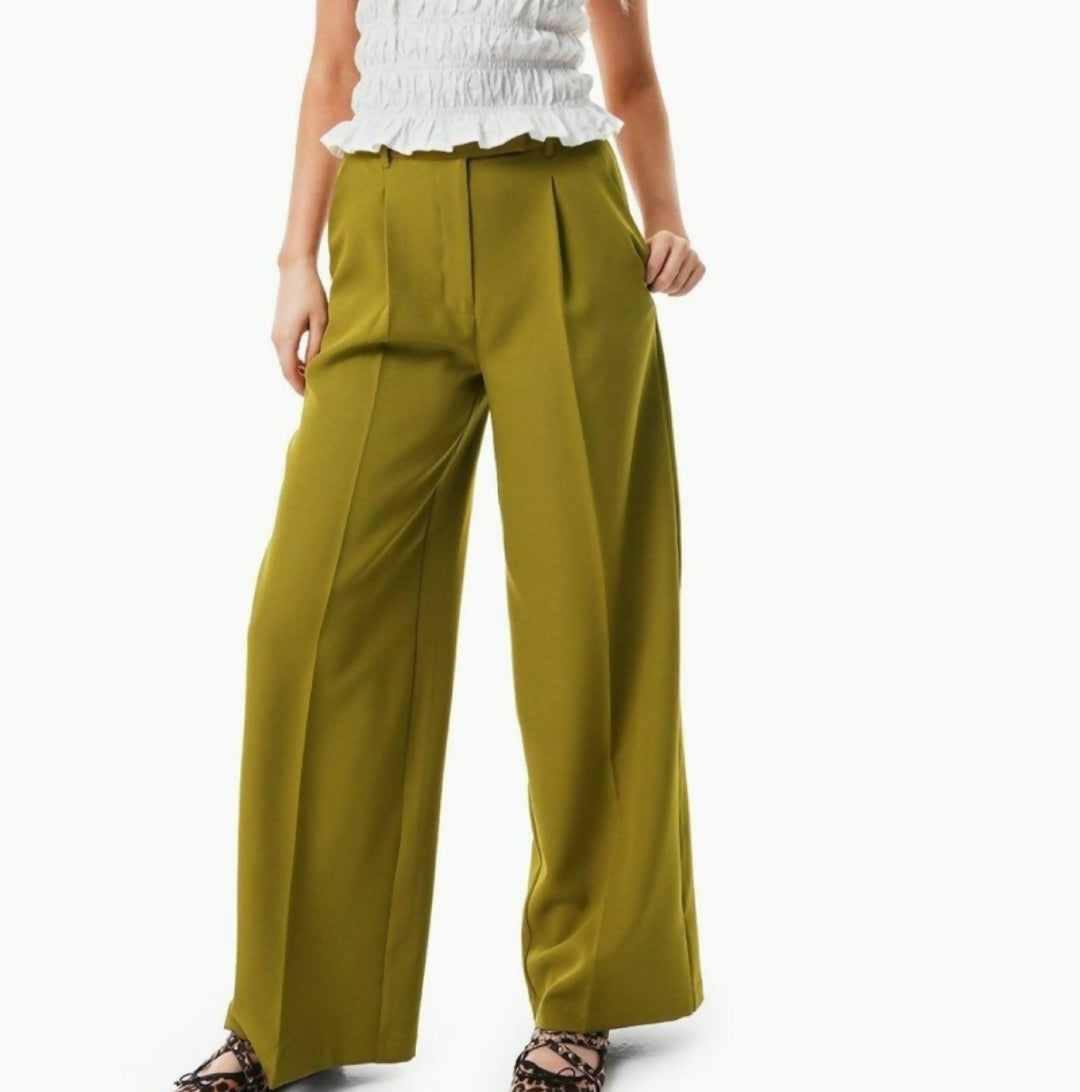 Wide leg pants Olive Green high-rise waistband