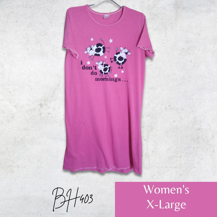 Women's Short-Sleeve Night Dress with Cows
