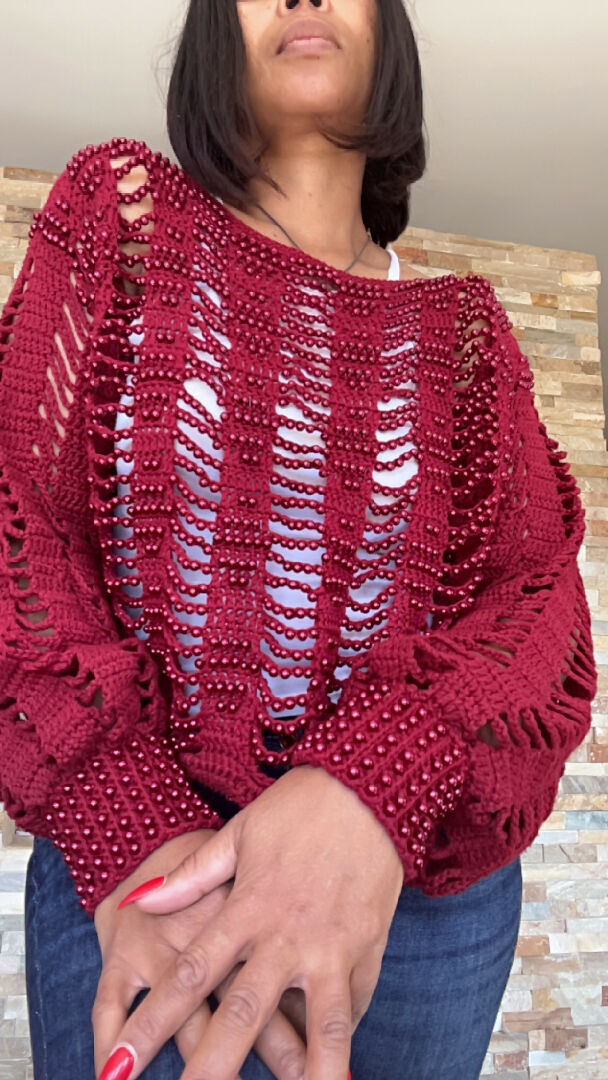 Pearls crochet sweater