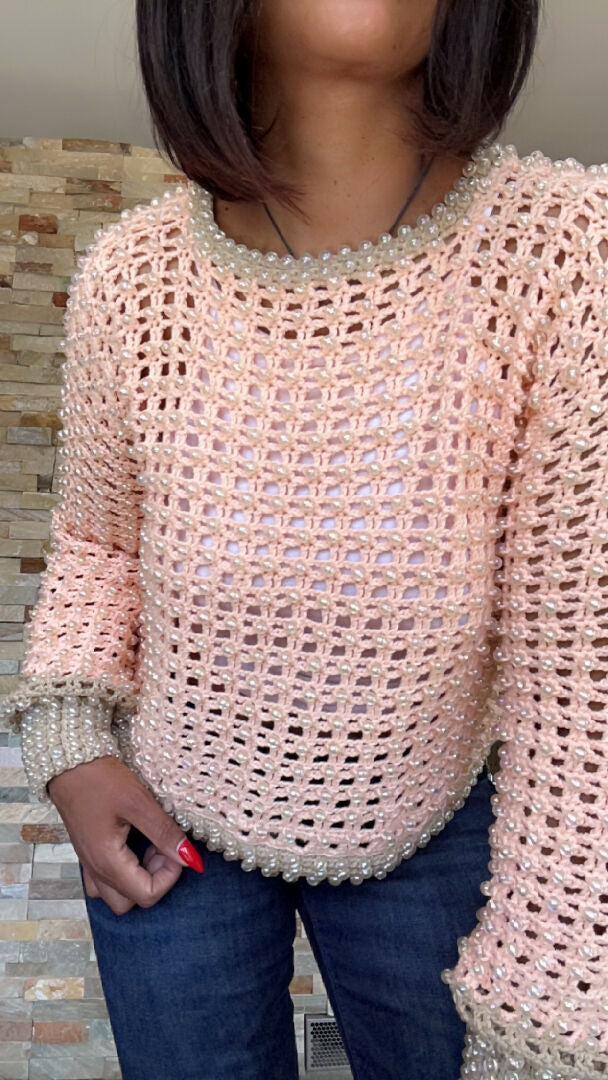 Clear pearl crochet pullover