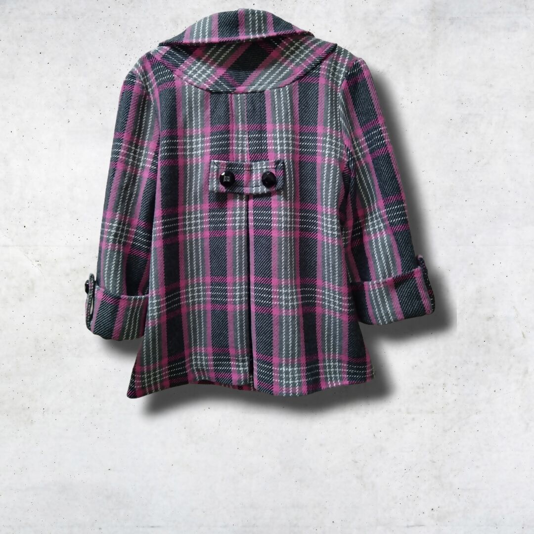 Women's 3/4 Sleeve Plaid Coat