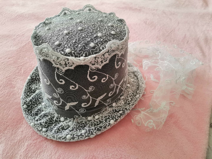 White/silver bridal lace hat